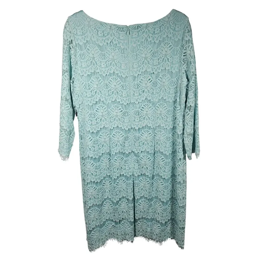 Jessica Howard 3/4 Sleeve Scallop Hem Shift Dress in Mint NWT Size 14